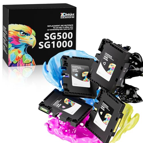 3.9.0 SG500 SG1000 Sublimation Ink Cartridges Compatible Replacement for Sawgrass SG500 SG1000 Printers, Upgraded Chips, Compatible with All Firmware Versions (BK, C, M, Y, 4PK)