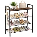 WIN4ALL Zapatero para entrada de puerta delantera, zapatero de pie para armario (negro + marrón rústico)