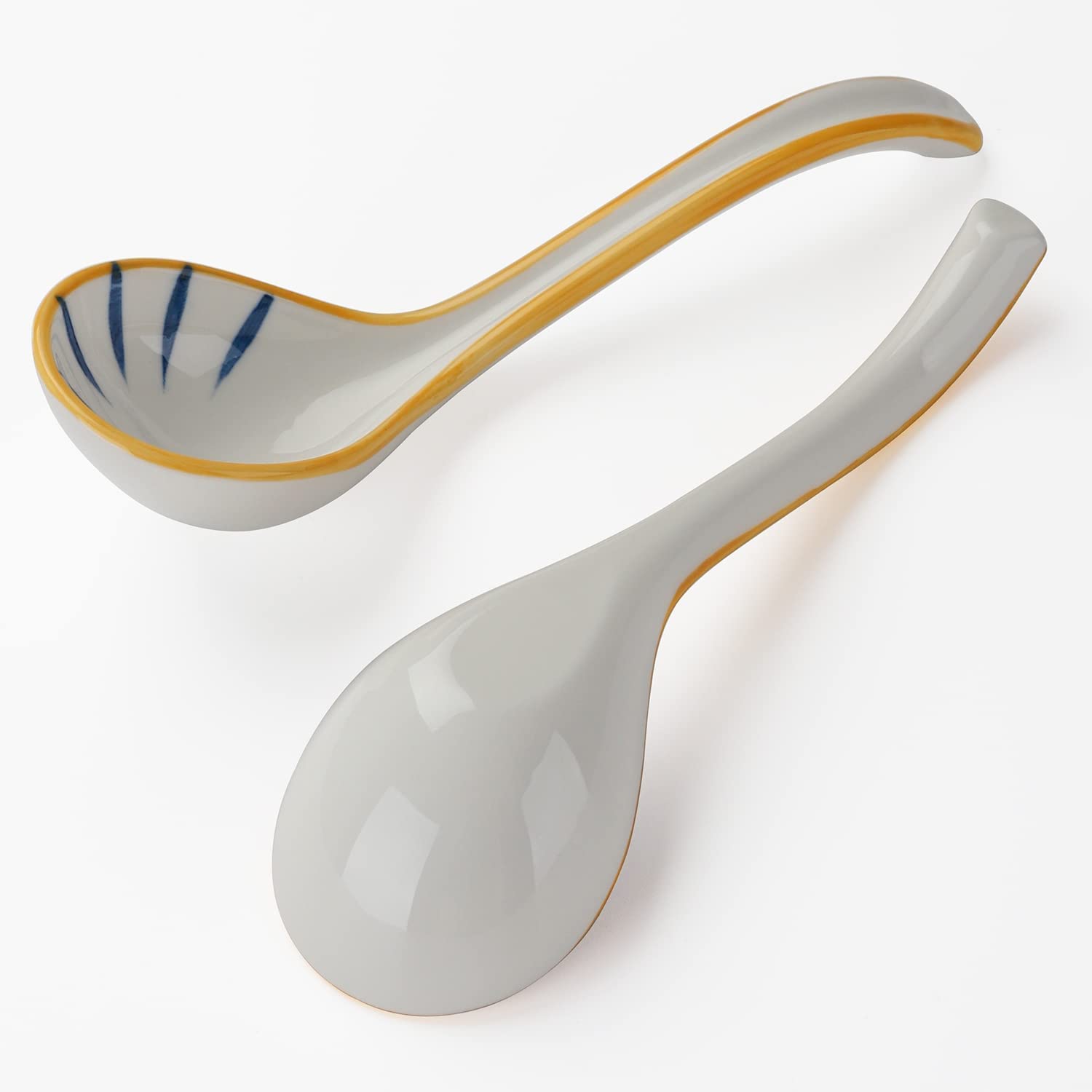 Set di 4 cucchiai da minestra in ceramica giapponese, con manico lungo, set di cucchiai da minestra asiatica, per salsa, zuppa, wonton, crema (porcellana