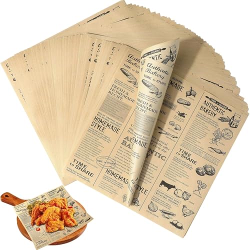 Surflyee 120 Hojas Papel Antigrasa, 25 x 25CM Papel Encerado para Alimentos, Papel Encerado, Papel Encerado Cocina, Papel de Horno para Hamburguesas, Patatas Fritas y Bocadillos