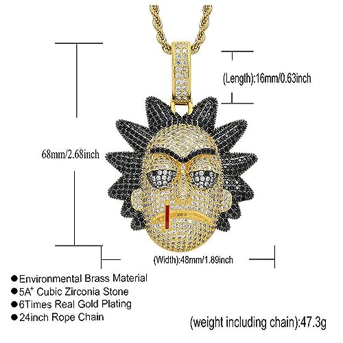 Rick Pendant Necklace Character Micro-encrusted Zircon Hip Hop Crazy Rick Chain Necklace2