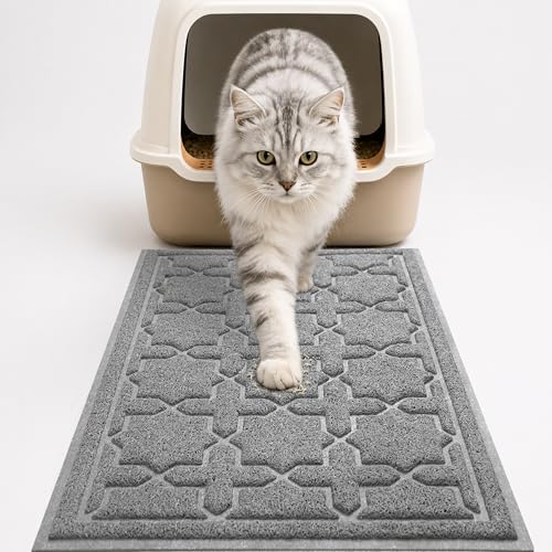 Image of Yimobra Cat Litter Mat, Easy Clean Trapping PVC Mat with Waterproof Backing and Non Slip Bottom, Scatter Control Pad for Litter Box, 24 inchx20 inch, Dark Grey