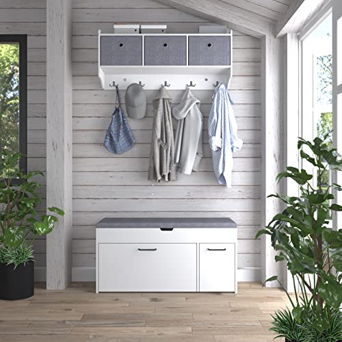 Meerveil Shoe Bench with Seat, Shoe Bench with Storage and Flip-up Drawer, Wooden Industrial Style for Hallway Entryway, W100 x H52 x D30 cm, White - Cosy Home Interiors Meerveil Shoe Bench with Seat, Shoe Bench with Storage and Flip-up Drawer, Wooden Industrial Style for Hallway Entryway, W100 x H52 x D30 cm, White - Image 9