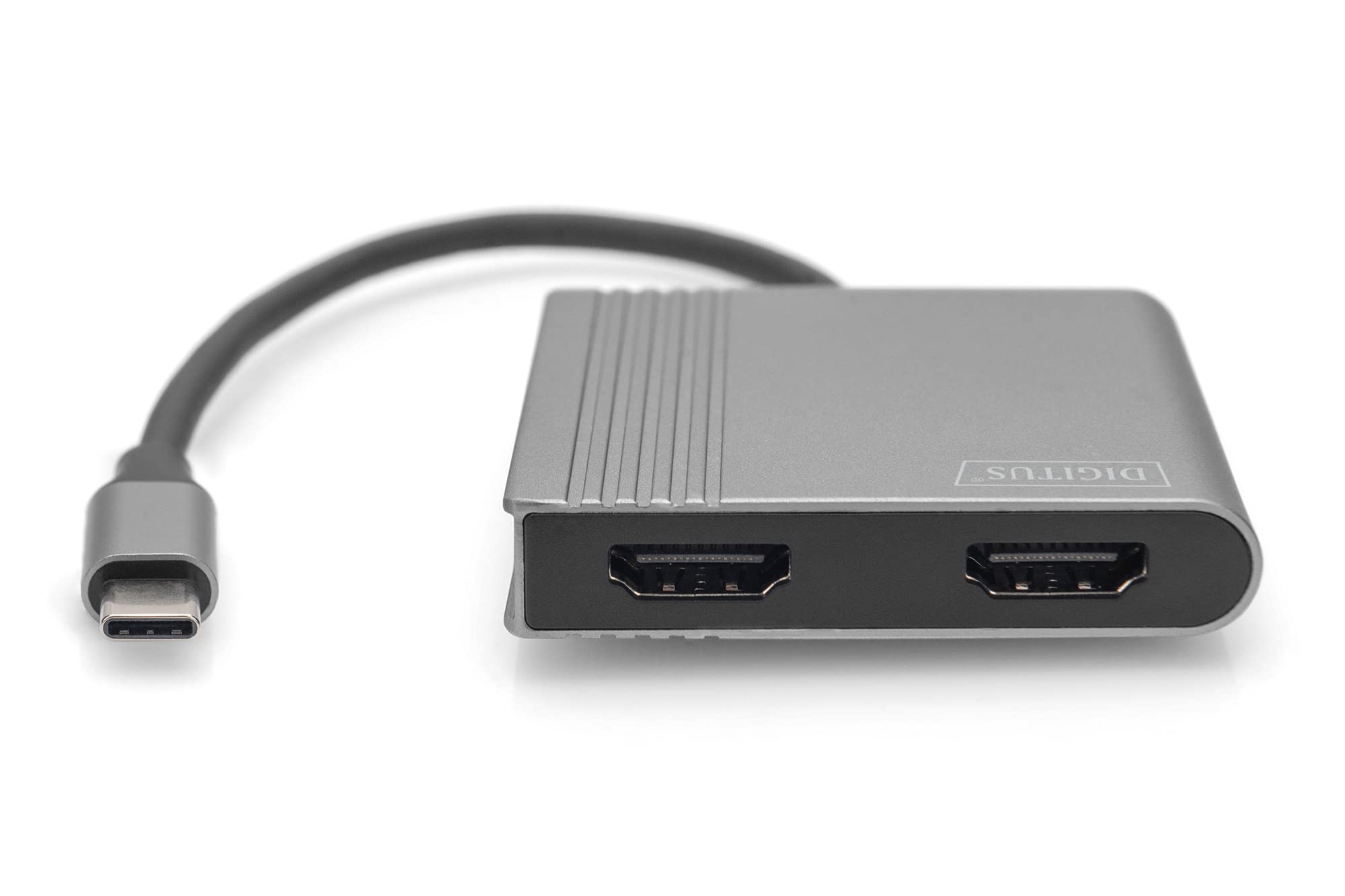 DIGITUS Adapter graficzny USB-C - USB-C do 2x HDMI - UltraHD 4K/60Hz - Obsługa SST/MST - Długość kabla 18 cm - Plug & Play - Szary