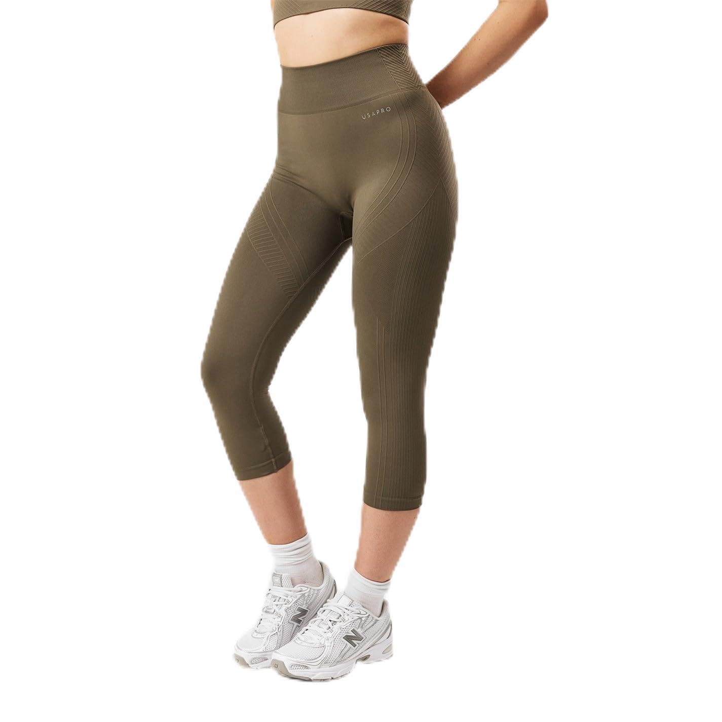 USA Pro Womens Seamless Capri Cropped Leggings Warm Ash 8