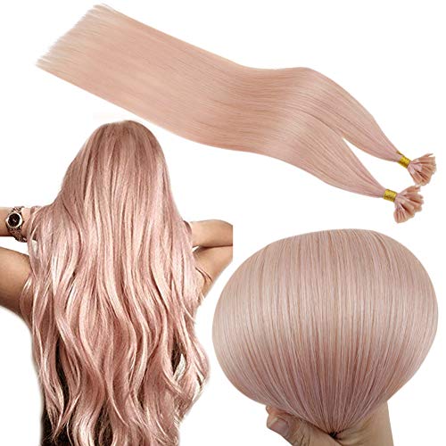 Pink Keratin Extensions 16 Inches 20g 0.8g per Strand 25 Strands Pink Color Human Hair U Tip Hair Extensions Natural Silky Straight Extentions