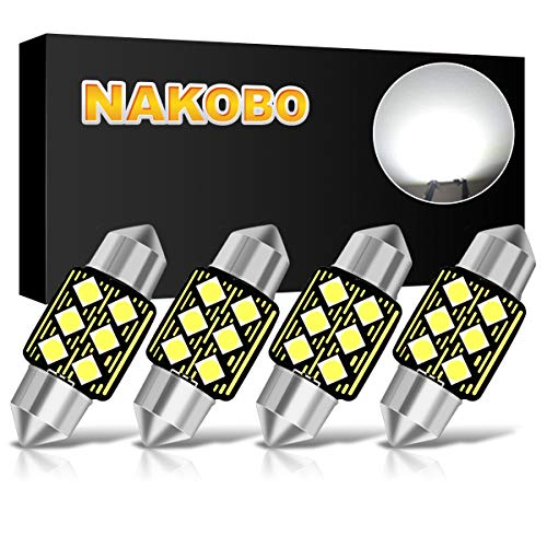 NAKOBO 3030 Chipsets 31MM Festoon Led Bulbs 6000K White 6-SMD Canbus Error Free for 3175 DE3175 DE3021 3022 3021 Dome License Plate Door Lights White（pack of 4）
