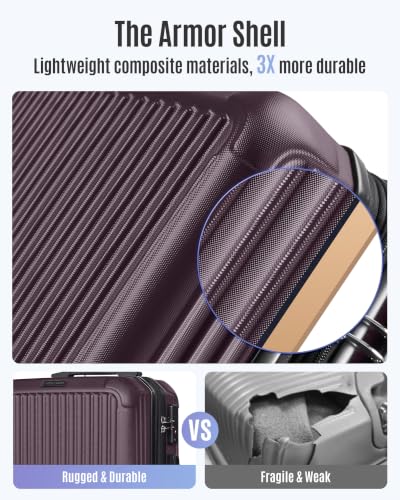 Image of LIGHT FLIGHT Carry On Luggage 22x14x9 Airline Approved, Lilac | Airline Approved, Hard Shell with Wheels, Expandable Hardside, Lightweight, TSA Lock