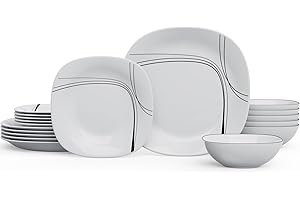 Square Dinnerware Set: MEKY Glassware 18-Piece Service for 6, Sleek Modern Dinner...