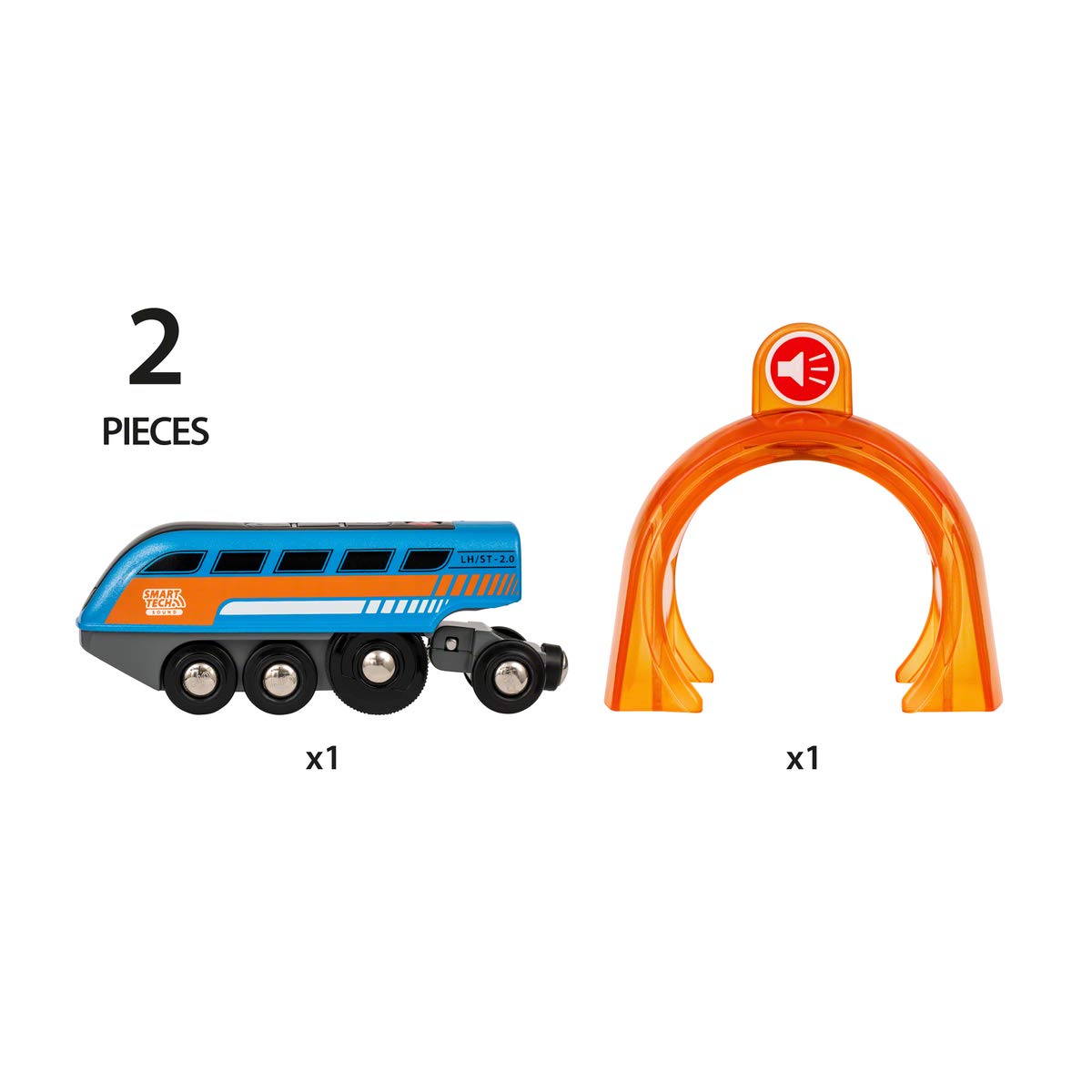 BRIO World 33971 Smart Tech Sound Lok mit Aufnahmefunktion Elektrischer Zug & World 33754 - Magnetisches Glockensignal – Eisenbahnzubehör Holzeisenbahn