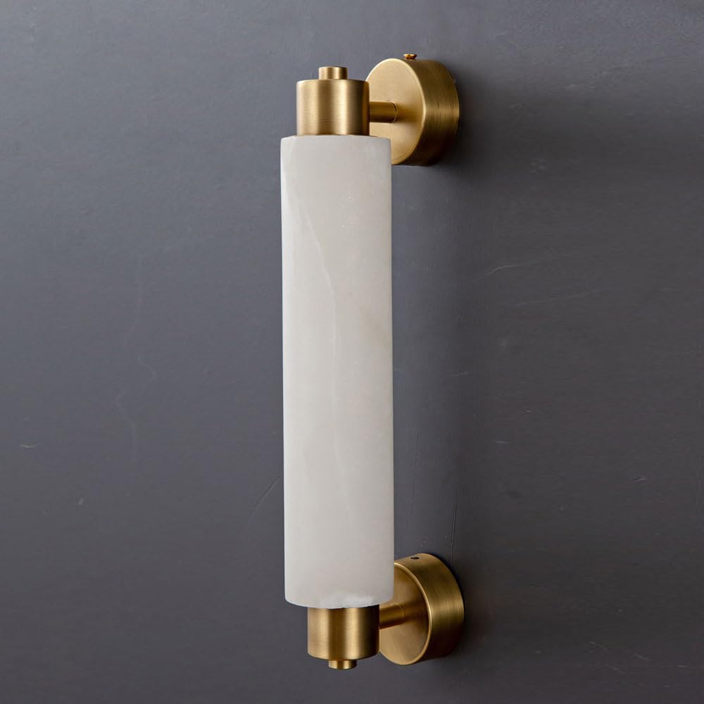 SSBHDM 13.7 Inch Alabaster Wall Sconce, Natural Marble Wall Light, Nordic Style LED Warm Light Gold Wall Light, Restaurant Living Room Stairs Wall Mounted Lighting Fixtures