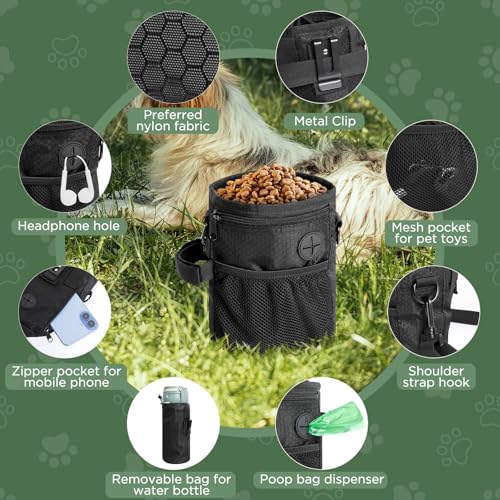 AiQInu Leckerlitasche für Hunde, Futterbeutel Hundetraining mit Kotbeutelspender, Leckerlibeutel für Hunde mit Abnehmbarer Wasserflaschenbeutel, Futterbeutel Hund für Training, Welpenerziehung