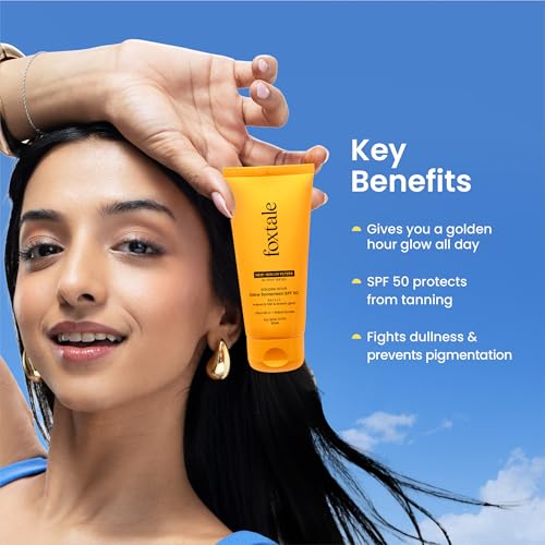 Image of Foxtale Glow Sunscreen SPF 50 PA++++ with Vitamin C & Niacinamide, In-Vivo Tested, Sensitive-Skin Friendly, Made with 100% New-Gen Filters, Lightweight, Non-Greasy, No White Cast |For Men & Women| All Skin Type | 80 Ml