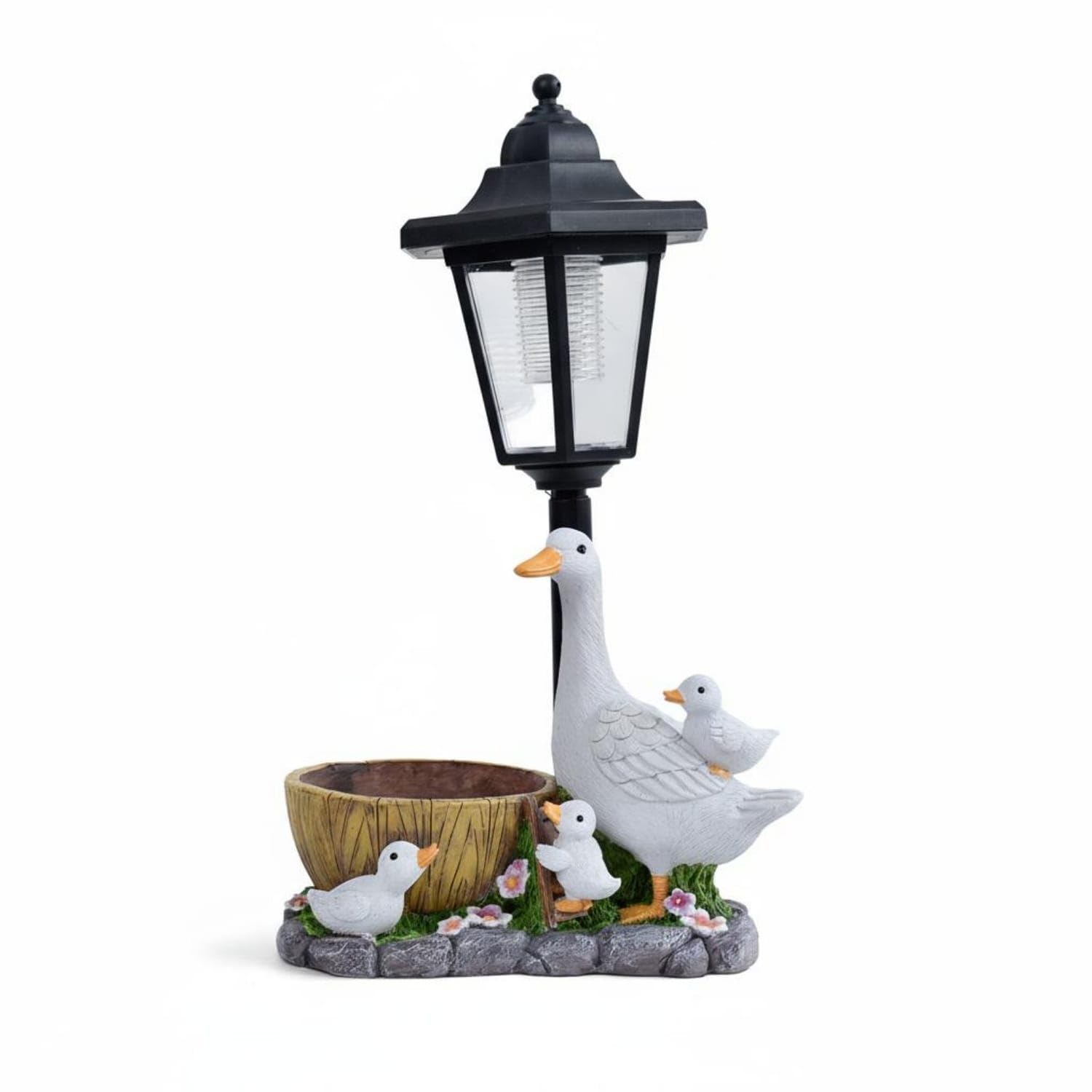 Resin Sculpture Garden Duck Statue Planter Weather Resistant Duck Family Solar Light Decorative Charm for Patio, Yard, Pathway, Flowerpot Duck-image-28