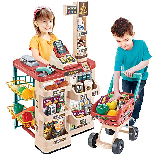 deAO Kinder Rollenspiel 48 Stück Supermarkt Set Superstore Shop Spielzeug Kinder Supermarkt mit Licht, Ton… – Bild 5