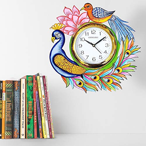 Image of Wooden Peacock Design Wall Clock Analog Decorative Clock for Home, Office & Study Room (13 x 13 Inch)