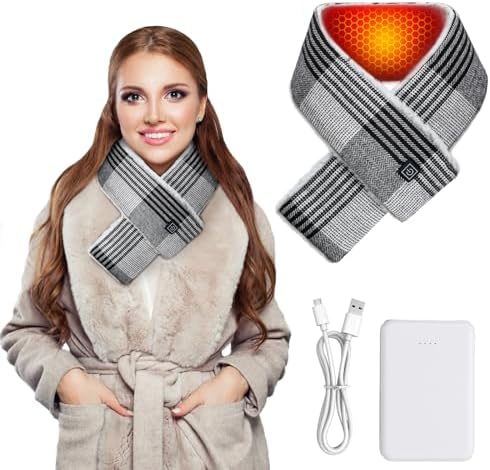 Heated Scarf Heated Neck Scarf with 5000mAh Battery Electric Heated Neck Warmer with 3 Heating Levels Rechargeable Neck Warmer Heating Pad Heated Neck Wrap for Men Women Outdoor Skiing (Black)