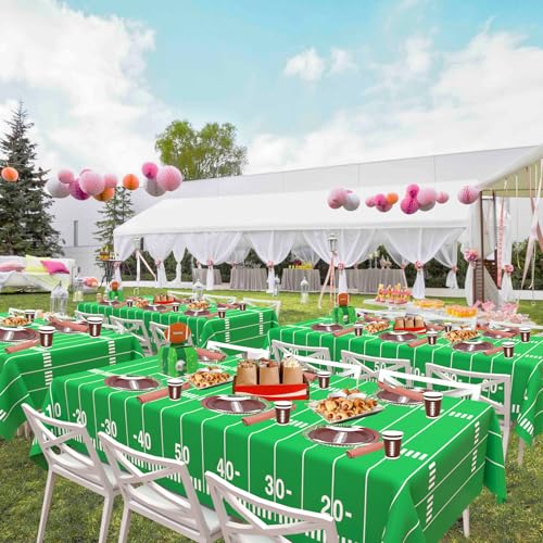 Image of WNINK 4 Pack Football Tablecloths Party Decorations, Plastic Table Cover for Football Themed Birthday Party Football Games Decorations - 54 X 108 Inch
