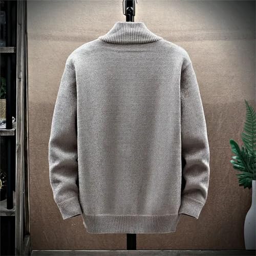 Men Knit Sweater Winter Fleece Warm Knitted SweaterCoat Stand Collar Zipper Pocket Cardigans3
