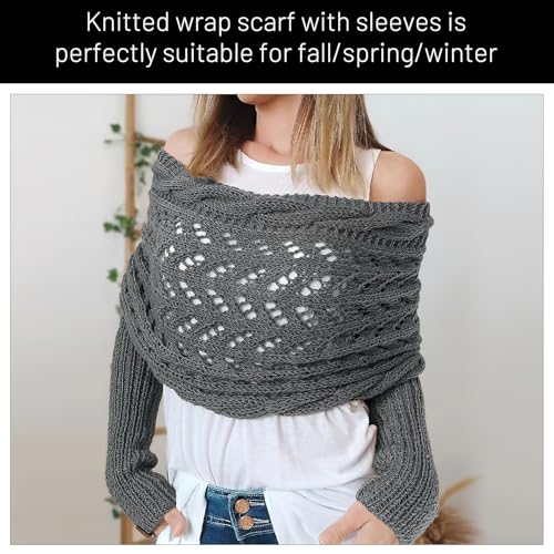 Multifunctional Scarf with Sleeves,Knitted Cable Wrap,Scarf with Sleeves Croche4