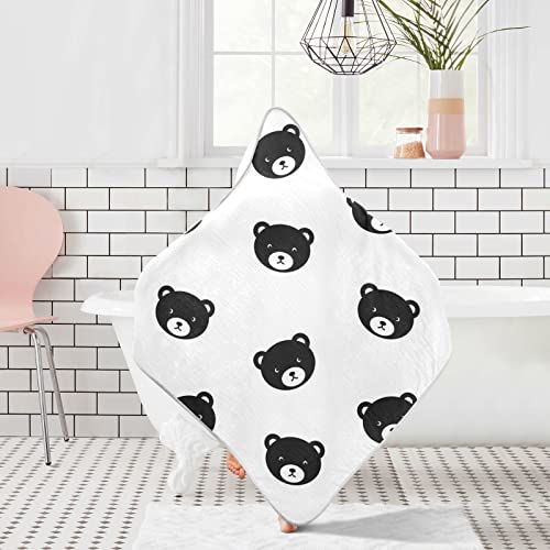 Image of Pigsaly Cute Bear Faces Hooded Baby Towel Black Animals Baby Bath Towel Unisex Toddlers Hooded Towels Cotton Boy Washcloths Girl Shower Towel for Infant Newborn 30 x 30 in