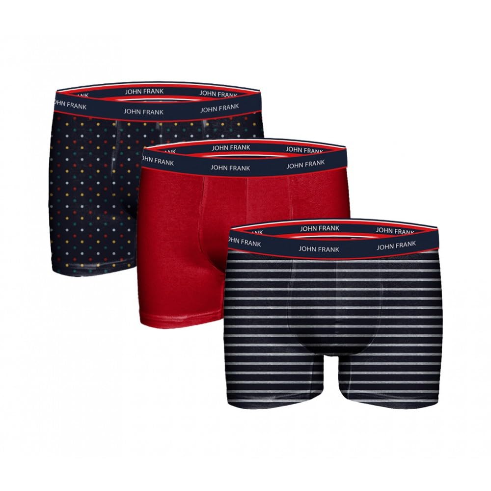 Ozabi Men's Pack Of 3 Boxer Shorts Jf3bnsb01 - John Frank Boxer Shorts With Comfort And Quality In Premium Multi-Coloured Cotton, Xl