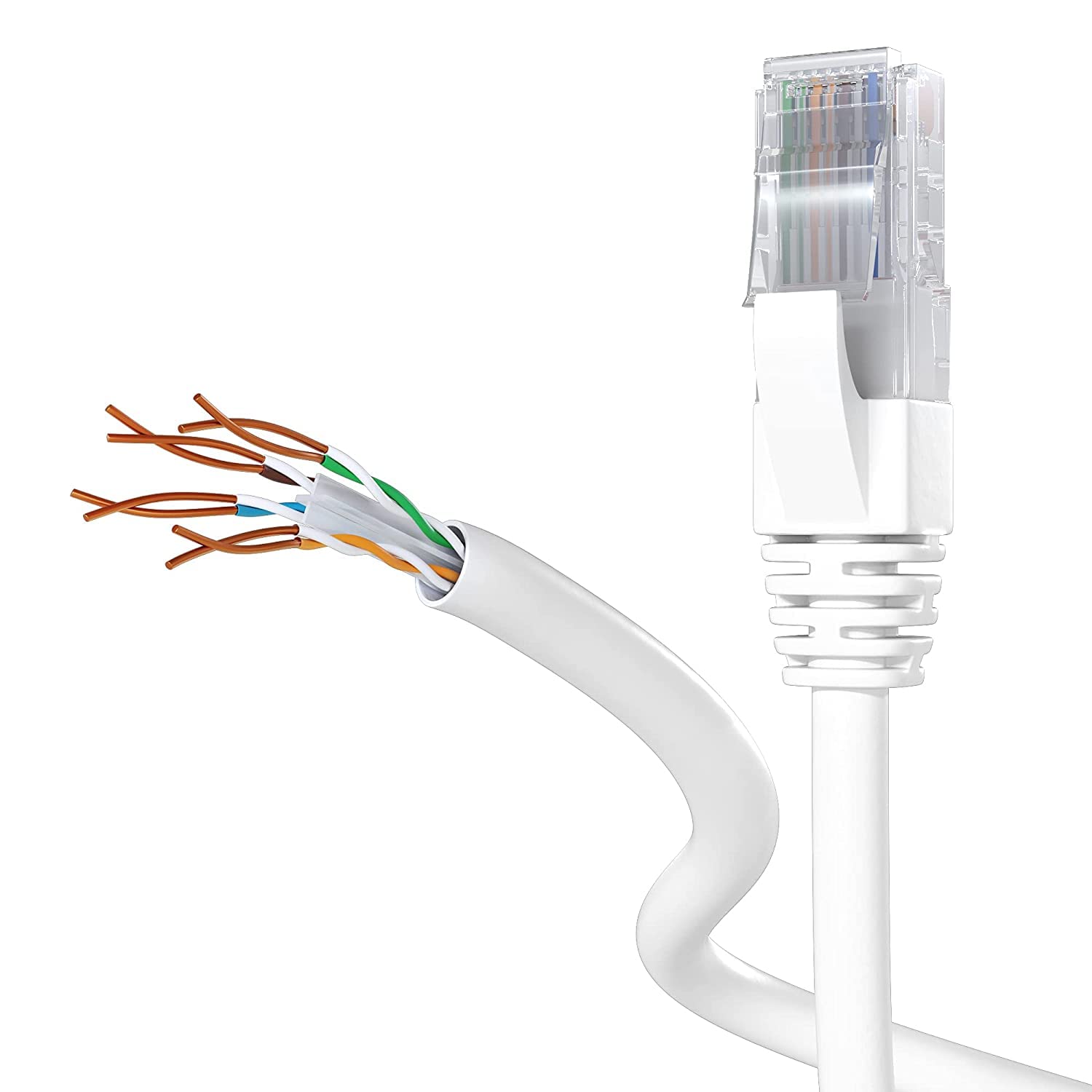 Elfcam® - 60m Cat 6 Ethernet Netzwerk Kabel Netzwerkkabel Patchkabel Cat6 UTP 26AWG RJ45 Stecker 1Gbps LAN Kabel für Gigabit Internet Netzwerke，60 Meter Weiß