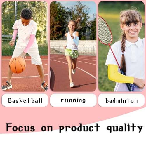 3Pairs Kids Arm Sleeves Thinly UV Sun Protection Cooling Arm Cover Compression Sleeves, Outdoor Sport Breathable Elastic Ice Sleeve for Youth Boys Girls (7-12 Years) (Pink&Blue&Yellow)3