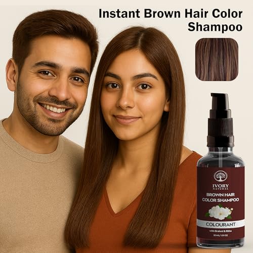 Image of Brown Hair Color Shampoo (30ml Each) - Instant Brown Hair with Rishi Plant-Based Hair Colour Dye | Natural Herbs Dye - Can be Used Multiple Times | Free Gloves inclued