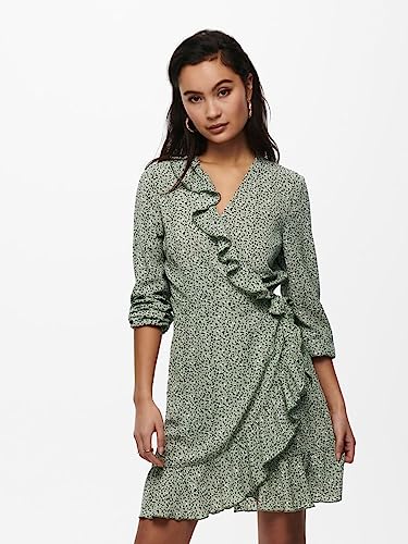 ONLY Damen Onlcarly L/S Wrap Short Dress Noos WVN Kleid, Seagrass/Multi Dot, L EU – Ansicht 2