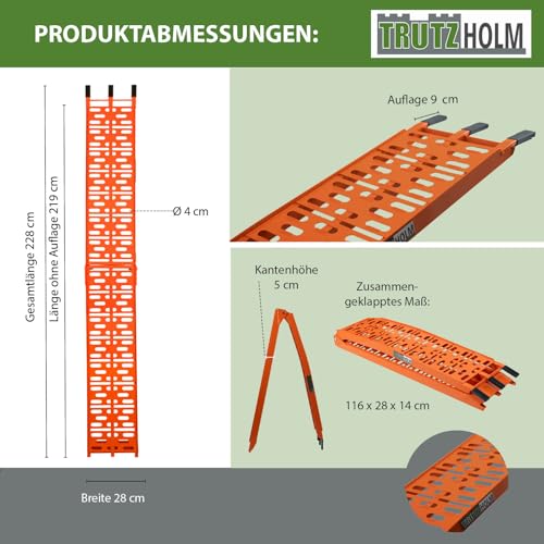 TRUTZHOLM 2 x Auffahrrampe klappbar 228 cm Traglast 680 kg Alu orange gelocht Motorradrampen Verladerampen