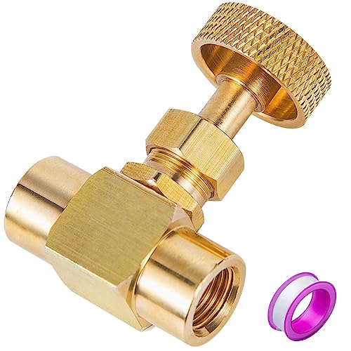 Breezliy 1 Pieces Heavy Duty Brass Instrument Replacement Control Needle Valve 1/4" Npt Female X 1/4" Npt Female Connection Golden