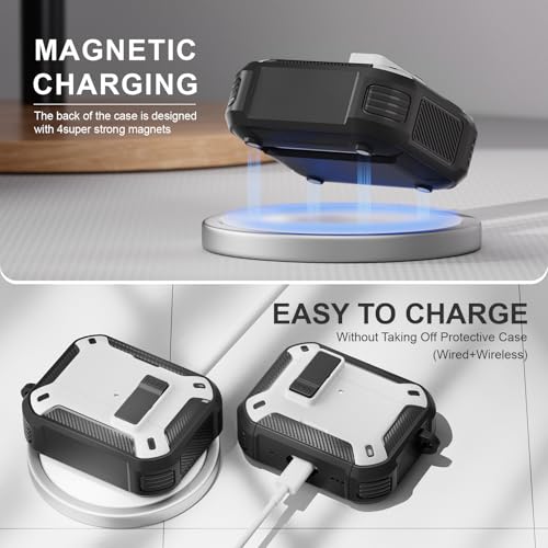 Image of for AirPods Pro 3 Case with Magnetic Lock and Phone Stand, Compatible with Magsafe Charging,with Carabiner&Cleaner kit for Apple iPod Pro 3rd Generation Cover(2025) Men Women (White)