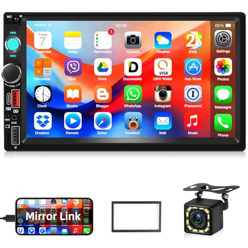 Motorsi de 7 pulgadas con doble DIN, MP5, Bluetooth, CarPlay, Android Auto, pantalla táctil, receptor de audio de 2 DIN con Mirror Link, radio FM, tarjeta TF, entrada AUX, SWC + cámara de marcha atrás