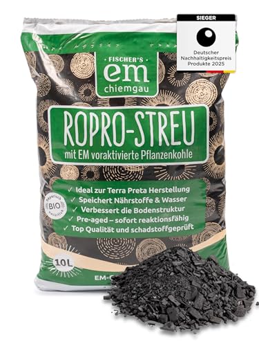 EM-Chiemgau RoPro-Streu 10 L Pflanzenkohle - Wurzelaktivator Bodenaktivator & Kompostbeschleuniger [Voraktiviert mit Effektiven Mikroorganismen] für Terra Preta, Bokashi, Humusaufbau, Garten & Stall