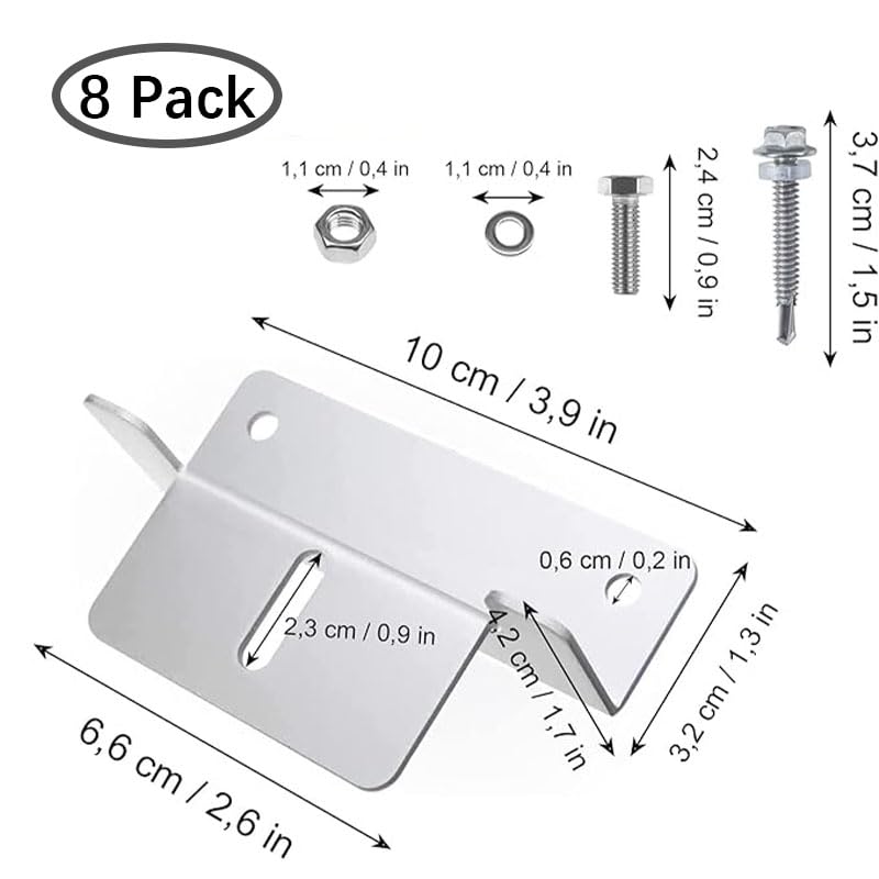Lot de 8 supports de panneau solaire Z avec écrous/vis, support de montage pour panneau solaire, camping-car, caravane, bateau, pour montage sur toit, panneau solaire, argenté