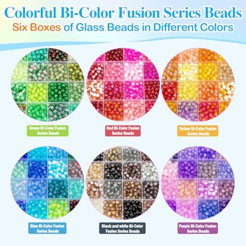 Image of XSEINO About 7200pcs 144 Colors 6mm Crackle Glass Beads Bracelet Making Kit,6Box Different Style Crack Series Colorful Crystal Beads for Bracelet Jewelry Making,DIY Crafts,Friendship Bracelets