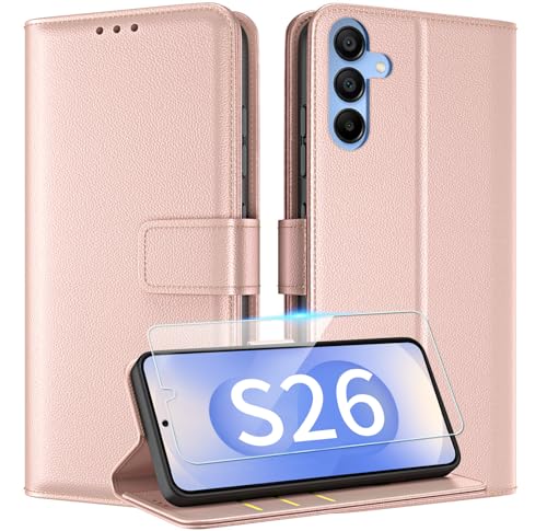 TQIAHF Coque pour Samsung Galaxy S26 Etui avec Verre Trempé Porte Carte à Rabat Clapet Portefeuille Cuir Pochette Antichoc Flip Case Étui Cover Housse...
