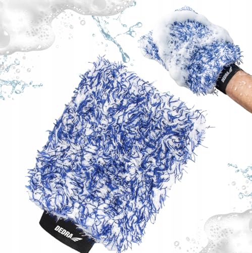 Dedra 2001A52 Gant de Lavage de Voiture en Microfibre Double Face 22 × 17 cm, Franges Douces et Fines, Haute Absorption, pour Application Humide et sèche