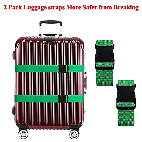Image of 2 Pack Suitcase Belts, Adjustable Luggage Straps, Bright Colors Travel Packing Straps with Quick Release Buckle (Green)