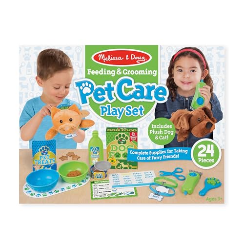 Image of Melissa & Doug Feeding and Grooming Pet Care Play Set Pretend Play Vet Toy Veterinarian Kit for Kids