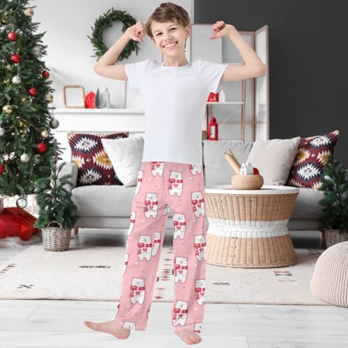 Boy's Pants Polar Bear Red Heart Lover Scarf Jogger Pants Elastic Waist Long Bottoms Trousers with Pockets 6-14 Y2