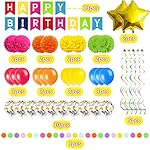 Multicolor Birthday Decorations - Happy Birthday Banner, Paper Pompoms, Confetti, Balloons, Hanging Garland, Swirl Streamers for Boys and Girls Party Decor - Image 3
