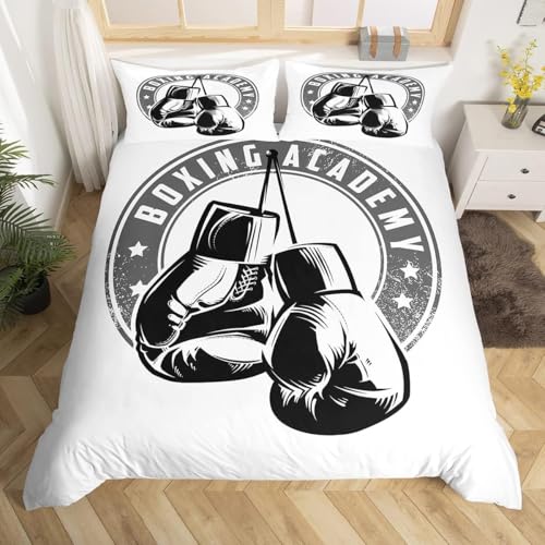 Homemissing Single Comforter Cover Set Sports Game Theme Bedding Set Boxing Gloves Duvet Cover Boxing Enthusiasts Decoration Super Soft Gift