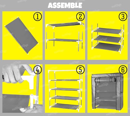 Image of Zest 4 Toyz 4 Shelf Shoe Rack for Home with Zip Door Cover & Side Pockets Shoe Stand Multipurpose Storage Rack for Footwear Toys Clothes with Dustproof Cover (Grey)