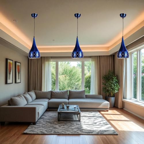 Image of GreyWings Blue Aluminium Hanging Light for Home | Designer Pendant Light with E27 Holder | Modern Ceiling Hanging Lamp for (Bulb is not Included) Small Pack of 2