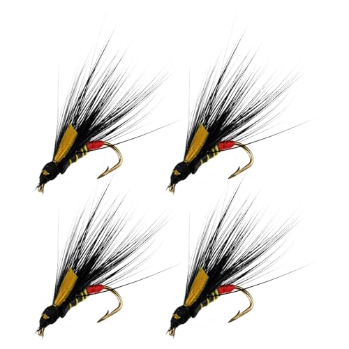 EMSea 4x Mosche Per Trote Bagnate Black Cormorant 10 Ami Adatte Per La Pesca Alla Trota D'acqua