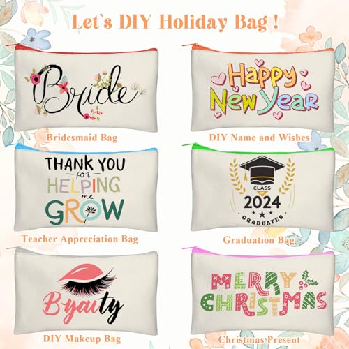 Image of Legigo Blank DIY Craft Bag Canvas Pencil Case Makeup Pouch - Multi-Purpose Travel Toiletry Zipper Bag, 8.3 x 5 Inch, Beige (Color Zipper)
