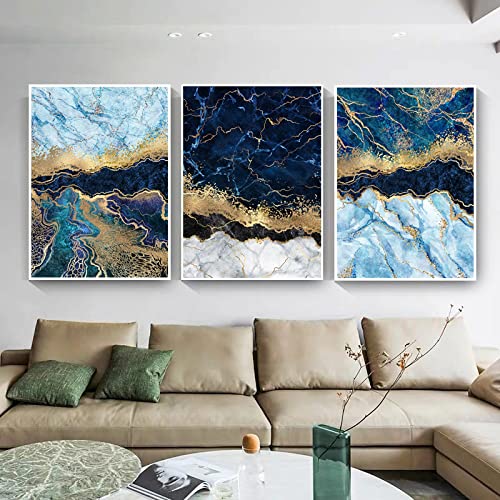 Peintures bleu or abstrait dsdsgog 30x45cm lot de 3 affiches sur toile sans cadre pour salon