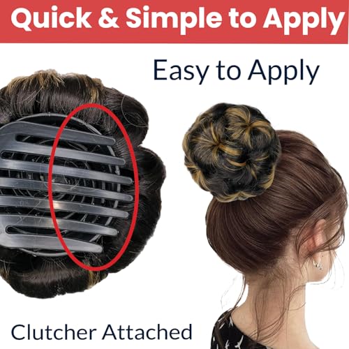 Image of TEMPERIA Hair Buns for Women - Juda Accessories For Women - Hair Buns Clip - Artificial False Fake Hair Donuts Bun Maker Extension - Brown Highlight Shade - Pack of 1
